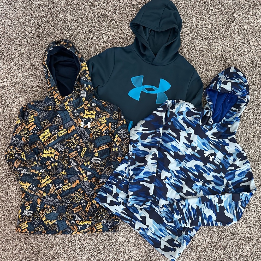 Under Armour Kids' Graphic and Camo Hoodies - Black, Blue, and Gray